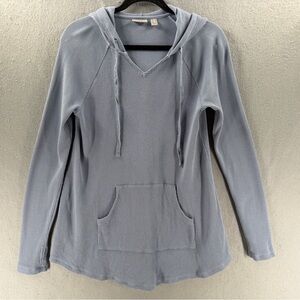 LOGO by Lori Goldstein Hoodie Top Womens S Blue Waffle Knit Lounge Minimalist